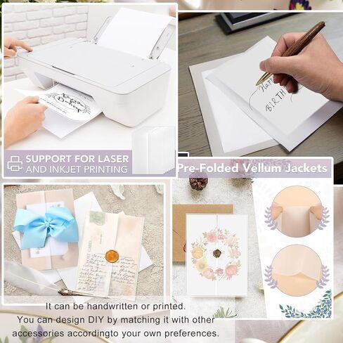 Vellum Jackets for 5x7 Invitations, Pre-Folded Invitation Sleeves 110GSM Vellum Paper 5x7 Translucent Paper Jackets for Wedding Wraps, Envelope Liners, Greeting Cards, Birthday (20) in Saudi Arabia