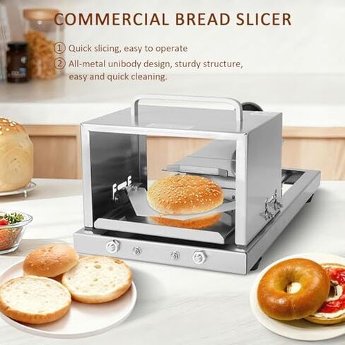 Commercial Manual Bun Slicer, Push Pull Hamburger Bagel Slicing Tools, 4-Level Thickness Adjustment, Stainless Steel, Bread Portioning Machine in Saudi Arabia