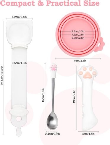 6 PCS Cat Food Can Covers Set, Reusable Silicone Can Lids with Opener, Stainless Steel Wet Food Spoon & Cat Treat Squeezer for Pet Feeding and Storage, Fits Cats & Dogs in Kuwait