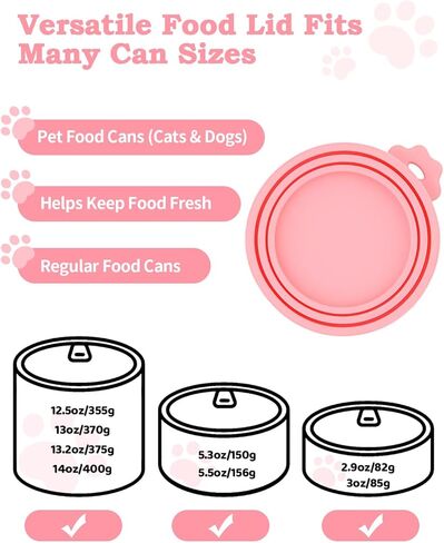 6 PCS Cat Food Can Covers Set, Reusable Silicone Can Lids with Opener, Stainless Steel Wet Food Spoon & Cat Treat Squeezer for Pet Feeding and Storage, Fits Cats & Dogs in Kuwait