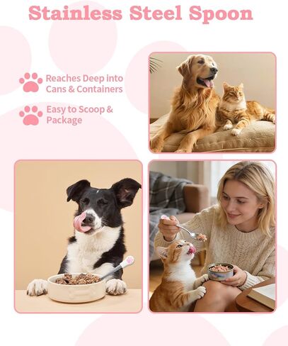 6 PCS Cat Food Can Covers Set, Reusable Silicone Can Lids with Opener, Stainless Steel Wet Food Spoon & Cat Treat Squeezer for Pet Feeding and Storage, Fits Cats & Dogs in Kuwait