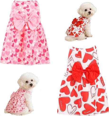 Dog Dresses for Small Dogs Girl, Heart Print Pet Clothes for Valentine's Day, Cute Bow Decor Dresses to Party, Puppy Outfit to Birthday Wedding Holiday in Saudi Arabia