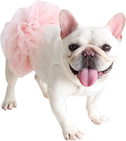 Pink Dog Tutu Dress for French Bulldog Summer Princess Tulle Dress for Pug Corgi Vest Gauze Skirt with Jacquard Mesh Puppy Clothes Girls for Birthday Party Wedding (L(Chest 22.44"-25.19")) in Saudi Arabia