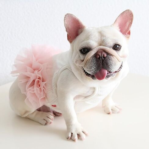 Pink Dog Tutu Dress for French Bulldog Summer Princess Tulle Dress for Pug Corgi Vest Gauze Skirt with Jacquard Mesh Puppy Clothes Girls for Birthday Party Wedding (L(Chest 22.44"-25.19")) in Saudi Arabia