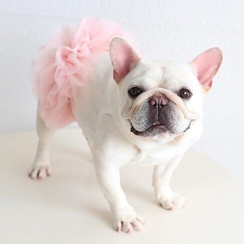 Pink Dog Tutu Dress for French Bulldog Summer Princess Tulle Dress for Pug Corgi Vest Gauze Skirt with Jacquard Mesh Puppy Clothes Girls for Birthday Party Wedding (L(Chest 22.44"-25.19")) in Saudi Arabia