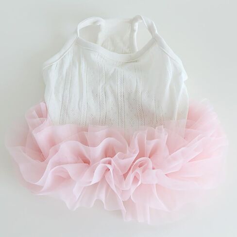 Pink Dog Tutu Dress for French Bulldog Summer Princess Tulle Dress for Pug Corgi Vest Gauze Skirt with Jacquard Mesh Puppy Clothes Girls for Birthday Party Wedding (L(Chest 22.44"-25.19")) in Saudi Arabia
