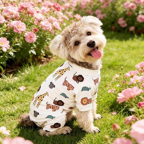 Pet Four Leg Jumpsuit with Giraffe and Cat Pattern Multiple Cute Animal Designs Soft for Small to Medium Dogs White L in Saudi Arabia