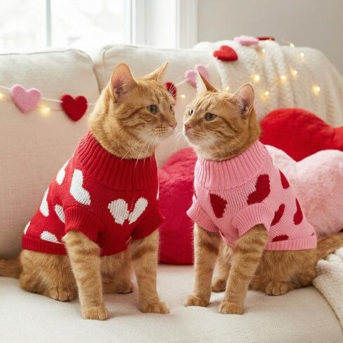 2-Pack Valentine’s Day Dog Sweater Cat Knitwear Red & Pink Heart Pattern Pet Clothes Warm Pullover Outfits Love Themed Holiday Apparel for Puppies Kittens M in Saudi Arabia