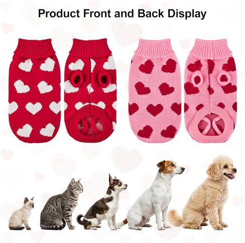2-Pack Valentine’s Day Dog Sweater Cat Knitwear Red & Pink Heart Pattern Pet Clothes Warm Pullover Outfits Love Themed Holiday Apparel for Puppies Kittens M in Saudi Arabia