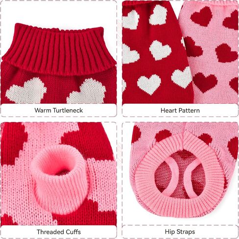 2-Pack Valentine’s Day Dog Sweater Cat Knitwear Red & Pink Heart Pattern Pet Clothes Warm Pullover Outfits Love Themed Holiday Apparel for Puppies Kittens M in Saudi Arabia