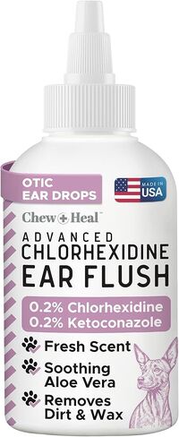 منظف ​​أذن الكلب من Chew + Heal Labs - قطرات طبية لتراكم أذن الكلب للأوساخ والشمع - 4 أوقية متقدمة مع الكلوروهيكسيدين والكيتوكونازول - صنع في الولايات المتحدة الأمريكية in Kuwait