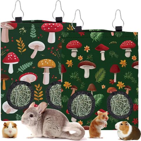 2Pcs 2 Styles Small Pet Hanging Hay Bag Pink Hay Feeder Bag with 2 Holes Bowknot Pattern Cloth Washable Rectangle Feeding Storage for Rabbit Chinchillas Hamsters Guinea Pigs 12 x 9 Inch in Kuwait