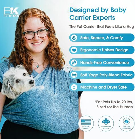 Pet K’tan Anti Anxiety Wearable Cat & Dog Carrier – Hands-Free Front Facing Adjustable Pet Cuddler Sling for Small to Medium Pets & Puppies up to 20 lbs | Pawquamarine | Small in Saudi Arabia