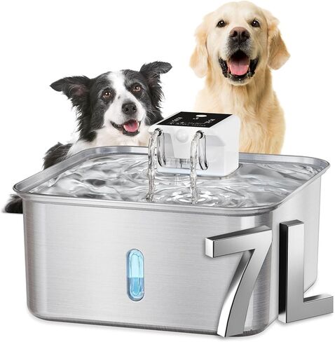 Wireless Dog Water Fountain - Dog Water Bowl Dispenser, 7L/236oz Large Capacity Stainless Steel Cat Fountain with Motion Sensor, Auto Water Dispenser for Multi-Pet Home (Square+5 Filters+5 Sponges) in Saudi Arabia