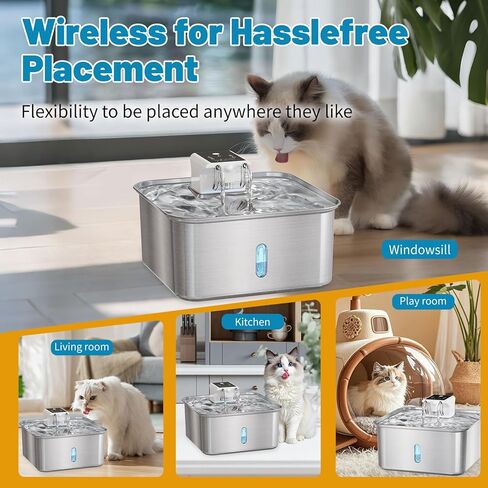 Wireless Dog Water Fountain - Dog Water Bowl Dispenser, 7L/236oz Large Capacity Stainless Steel Cat Fountain with Motion Sensor, Auto Water Dispenser for Multi-Pet Home (Square+5 Filters+5 Sponges) in Saudi Arabia