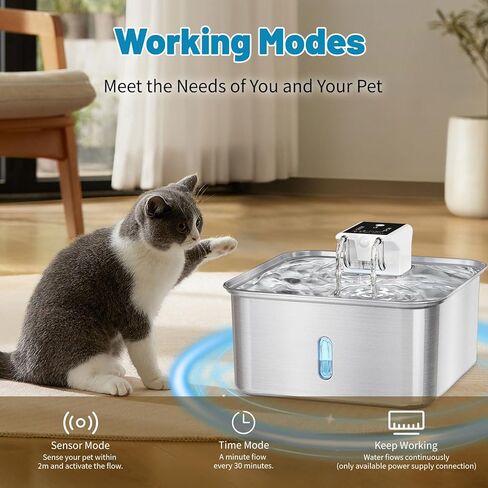 Wireless Dog Water Fountain - Dog Water Bowl Dispenser, 7L/236oz Large Capacity Stainless Steel Cat Fountain with Motion Sensor, Auto Water Dispenser for Multi-Pet Home (Square+5 Filters+5 Sponges) in Saudi Arabia