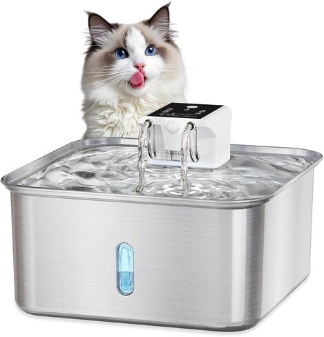 Wireless Dog Water Fountain - Dog Water Bowl Dispenser, 7L/236oz Large Capacity Stainless Steel Cat Fountain with Motion Sensor, Auto Water Dispenser for Multi-Pet Home (Square+5 Filters+5 Sponges) in Saudi Arabia