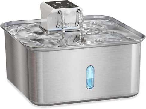 Wireless Dog Water Fountain - Dog Water Bowl Dispenser, 7L/236oz Large Capacity Stainless Steel Cat Fountain with Motion Sensor, Auto Water Dispenser for Multi-Pet Home (Square+5 Filters+5 Sponges) in Saudi Arabia