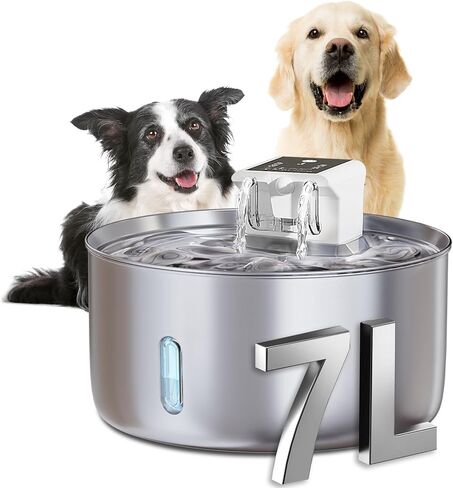 Wireless Dog Water Fountain - Dog Water Bowl Dispenser, 7L/236oz Large Capacity Stainless Steel Cat Fountain with Motion Sensor, Auto Water Dispenser for Multi-Pet Home (Square+5 Filters+5 Sponges) in Saudi Arabia