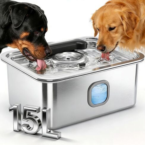 15L Water Fountain for Large Dogs, Stainless Steel Pet Drinking Dispenser Automatic Fresh Flow Bowl Inside with Filter, 4Gal Extra Huge Refillable Water Dispenser Indoor in Saudi Arabia