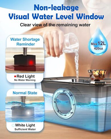 Large Dog Water Fountain SS304,12L Ultra-Purification Pet Drinking Dispenser with Visual Window,Widely Drinking Area,Deep Purification Filter,Triple Waterfall Structure,Low Water Indicator in Saudi Arabia