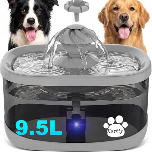 Kastty 9.5L Dog Water Fountain for Large Dogs,2.5Gal Large Capacity Pet Water Fountain with 3 Flow Modes, Automatic Quite Dog Water Bowl Dispenser with Water Window & LED,Easy to Clean(FS82,Grey) in Saudi Arabia