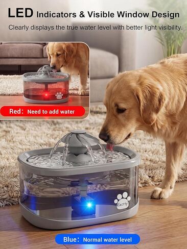 Kastty 9.5L Dog Water Fountain for Large Dogs,2.5Gal Large Capacity Pet Water Fountain with 3 Flow Modes, Automatic Quite Dog Water Bowl Dispenser with Water Window & LED,Easy to Clean(FS82,Grey) in Saudi Arabia