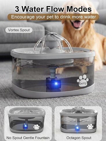 Kastty 9.5L Dog Water Fountain for Large Dogs,2.5Gal Large Capacity Pet Water Fountain with 3 Flow Modes, Automatic Quite Dog Water Bowl Dispenser with Water Window & LED,Easy to Clean(FS82,Grey) in Saudi Arabia