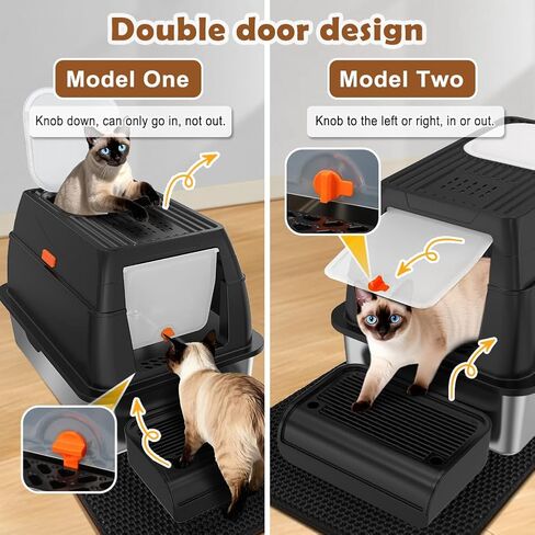 Vivifying Stainless Steel Litter Box with Lid, XL Front Entry Enclosed Extra Large Litter Box for Big Cats & Kitty, Top Exit Metal Cat Pan with Scoop, Mat, Footboard, Charcoal Filter (Black) in Saudi Arabia
