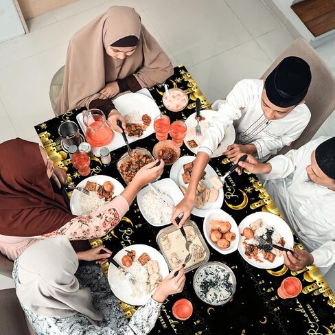 PHOGARY Ramadan Decorations 2 Pcs Ramadan Kareem Tablecloth, Ramadan Tablecloths Disposable Rectangle Plastic Eid Mubarak Table Covers for Eid Al-fitr Party Eid Decorations 54" X108", Black and White in Saudi Arabia