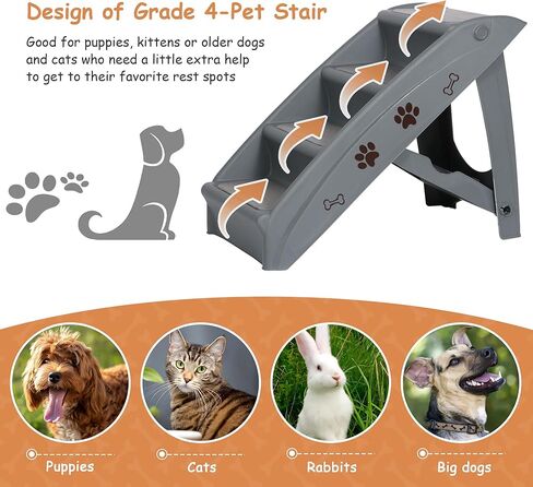 Pet Dog Stairs Foldable Nonslip Dog Steps for Small Pet Dogs Cats at Home and Vehicle Ramp Ladder for High Beds Sofa (Grey) in Kuwait