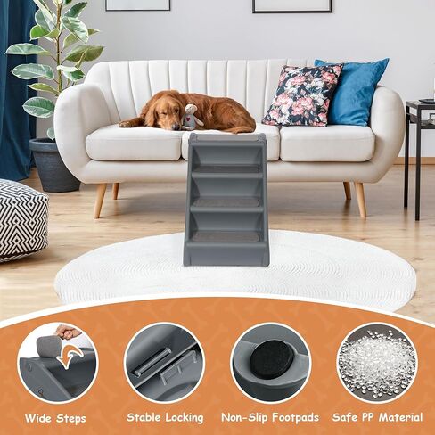 Pet Dog Stairs Foldable Nonslip Dog Steps for Small Pet Dogs Cats at Home and Vehicle Ramp Ladder for High Beds Sofa (Grey) in Kuwait