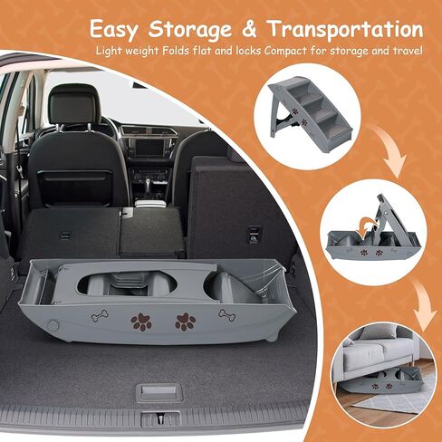 Pet Dog Stairs Foldable Nonslip Dog Steps for Small Pet Dogs Cats at Home and Vehicle Ramp Ladder for High Beds Sofa (Grey) in Kuwait