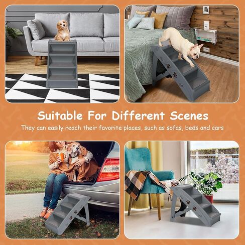 Pet Dog Stairs Foldable Nonslip Dog Steps for Small Pet Dogs Cats at Home and Vehicle Ramp Ladder for High Beds Sofa (Grey) in Kuwait