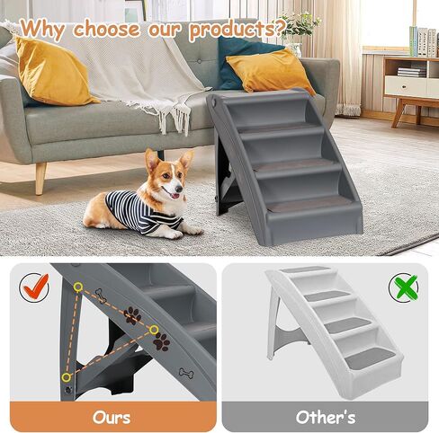 Pet Dog Stairs Foldable Nonslip Dog Steps for Small Pet Dogs Cats at Home and Vehicle Ramp Ladder for High Beds Sofa (Grey) in Kuwait