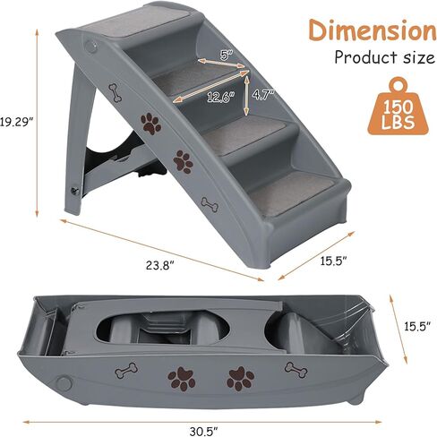Pet Dog Stairs Foldable Nonslip Dog Steps for Small Pet Dogs Cats at Home and Vehicle Ramp Ladder for High Beds Sofa (Grey) in Kuwait