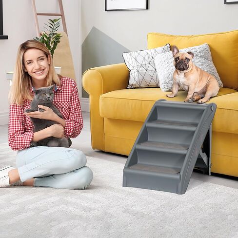 Pet Dog Stairs Foldable Nonslip Dog Steps for Small Pet Dogs Cats at Home and Vehicle Ramp Ladder for High Beds Sofa (Grey) in Kuwait