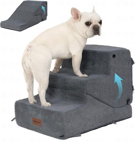 درج ومنحدر للكلاب من 4 خطوات للكلاب والقطط الصغيرة، درجات للحيوانات الأليفة للسرير مع قاعدة غير قابلة للانزلاق، رمادي in Kuwait