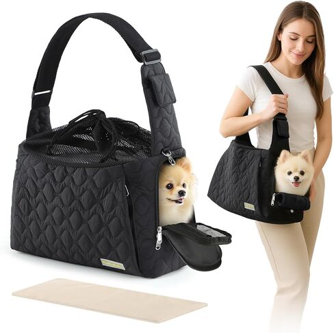Dog Carrier Sling for Small Dogs, Front Cat Sling & Cats Up to 15 lbs, Puppy Sling with Adjustable Strap Front Zipper Pocket, Double Safety Feature, Hands Free for Travel in Saudi Arabia