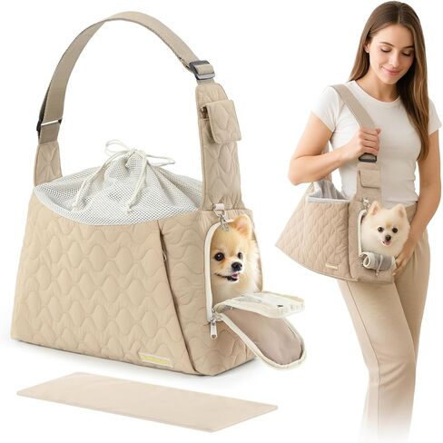 Dog Carrier Sling for Small Dogs, Front Cat Sling & Cats Up to 15 lbs, Puppy Sling with Adjustable Strap Front Zipper Pocket, Double Safety Feature, Hands Free for Travel in Saudi Arabia