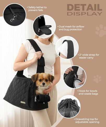 Dog Carrier Sling for Small Dogs, Front Cat Sling & Cats Up to 15 lbs, Puppy Sling with Adjustable Strap Front Zipper Pocket, Double Safety Feature, Hands Free for Travel in Saudi Arabia