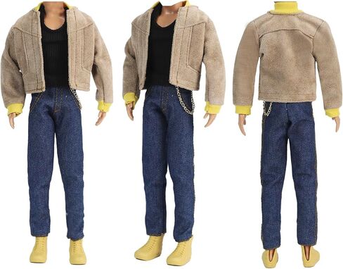 E-TING 10 Sets Casual Varsity Jacket Set= 5 Sets Casual Outfit for 12″ Boy Doll with 5 Pairs Shoes (Vintage Lightweight Suede Bomber Jackets+ Casual Wear Clothes ) in Saudi Arabia
