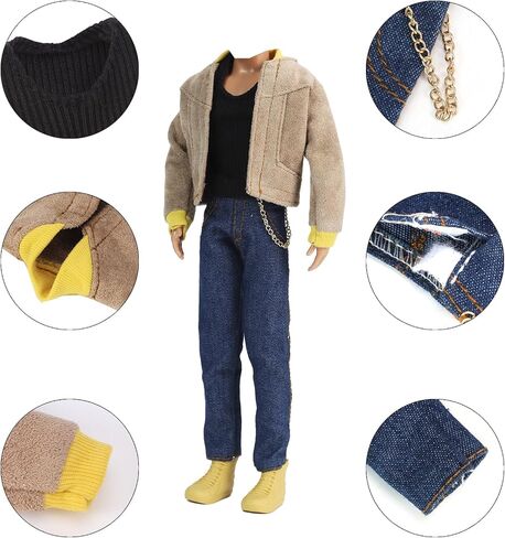 E-TING 10 Sets Casual Varsity Jacket Set= 5 Sets Casual Outfit for 12″ Boy Doll with 5 Pairs Shoes (Vintage Lightweight Suede Bomber Jackets+ Casual Wear Clothes ) in Saudi Arabia