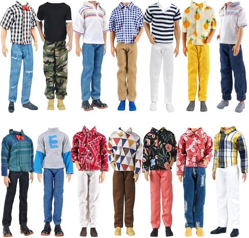 E-TING 10 Sets Casual Varsity Jacket Set= 5 Sets Casual Outfit for 12″ Boy Doll with 5 Pairs Shoes (Vintage Lightweight Suede Bomber Jackets+ Casual Wear Clothes ) in Saudi Arabia