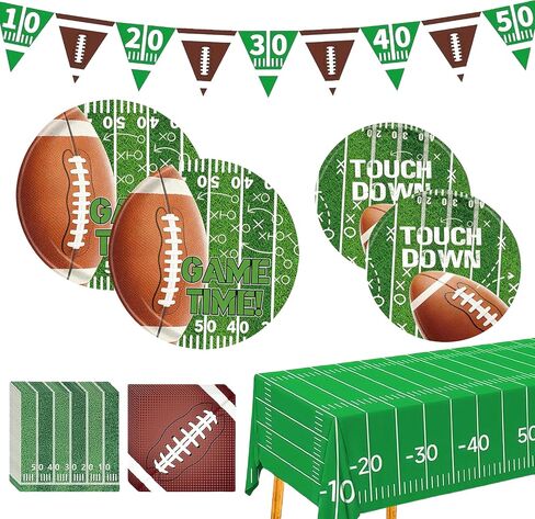 Supplies Kit Serve 26,Includes Dinner Plates,dessert paper plates, Napkins,Banner and Tablecloth for Birthday Party Decorations Football in Saudi Arabia