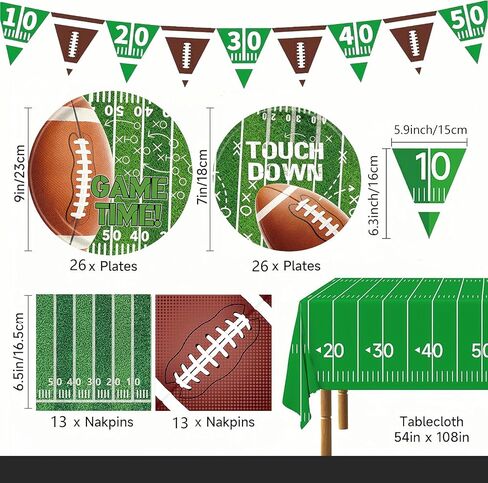 Supplies Kit Serve 26,Includes Dinner Plates,dessert paper plates, Napkins,Banner and Tablecloth for Birthday Party Decorations Football in Saudi Arabia