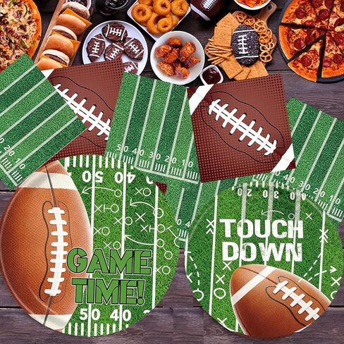 Supplies Kit Serve 26,Includes Dinner Plates,dessert paper plates, Napkins,Banner and Tablecloth for Birthday Party Decorations Football in Saudi Arabia
