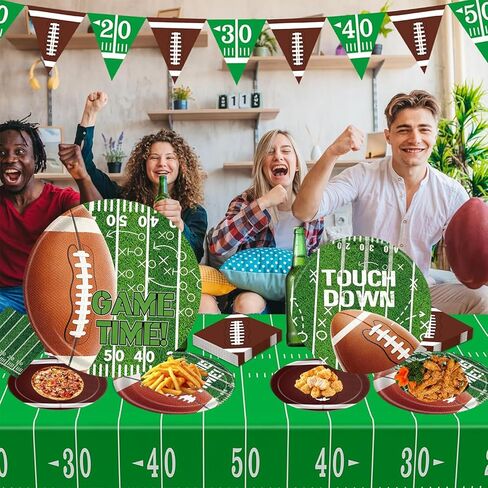 Supplies Kit Serve 26,Includes Dinner Plates,dessert paper plates, Napkins,Banner and Tablecloth for Birthday Party Decorations Football in Saudi Arabia