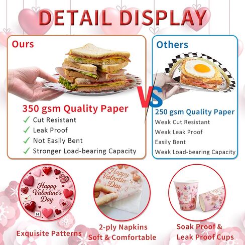 122 PCS Valentine‘s Day Party Supplies, Disposable Tableware Set Include Valentines Plates and Napkins, Cups, Forks, Banner and Tablecloth for Valentine's Day Party Decorations, Serve 24 in Saudi Arabia