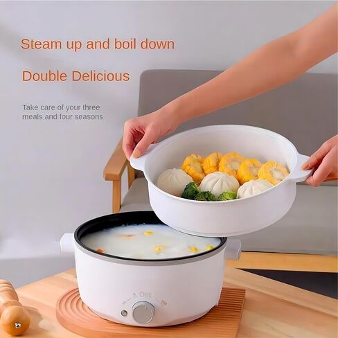 وعاء ساخن كهربائي مع باخرة، طباخ رامين 3 لتر، طباخ محمول، مقلاة غير لاصقة، مقلاة سوتيه (وعاء ساخن + باخرة) (وعاء ساخن + باخرة) in Kuwait